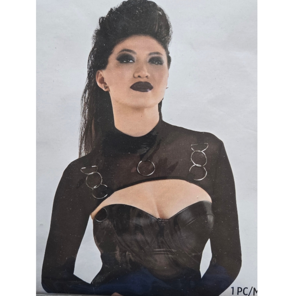 Black Mesh Half Shirt Long Sleeve Costume Top